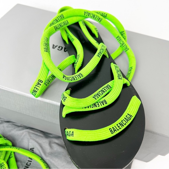 SZ 38 Balenciaga Lime Green Logo Tie Sandals - Picture 3 of 8